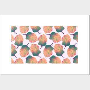 Tropical Leaves Pattern in Salmon & Green Posters and Art
